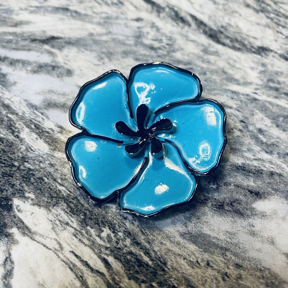 Vintage Blu Biscus Flower Brooch 1.5”